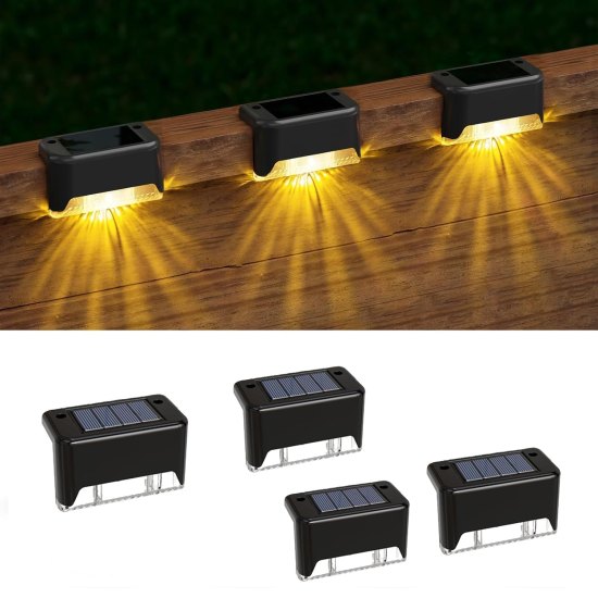 Solar LED Step Lights Waterproof Outdoor Fence & Deck Lighting (Pack of 4)