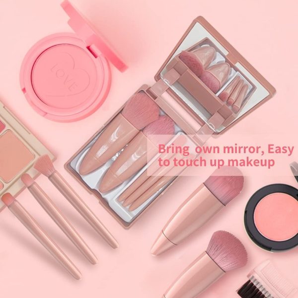 Portable 5-Piece Makeup Brush Set with Mirror – Ideal for Travel, Gifting & Daily Use