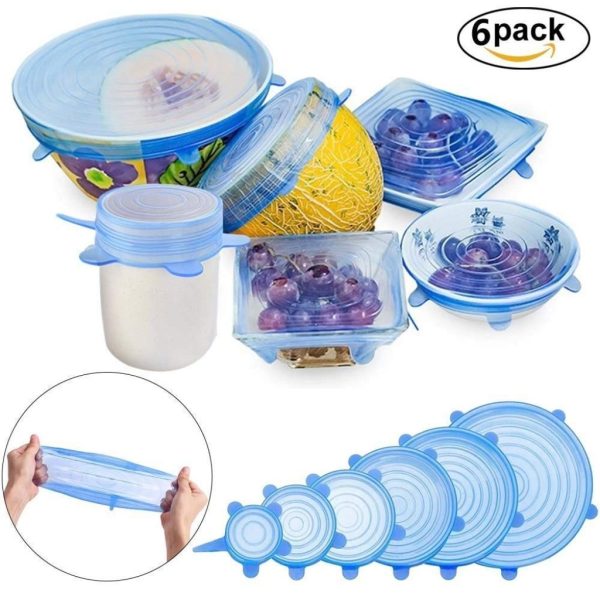 Silicone Stretch Lids – Reusable, Microwave-Safe, Blue Covers for Bowls, Plates, Jars, and Mugs (6 Pieces)