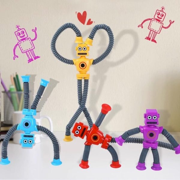 Robot Suction Cup Pop Tubes Toy (Multicolor, Pack of 1)