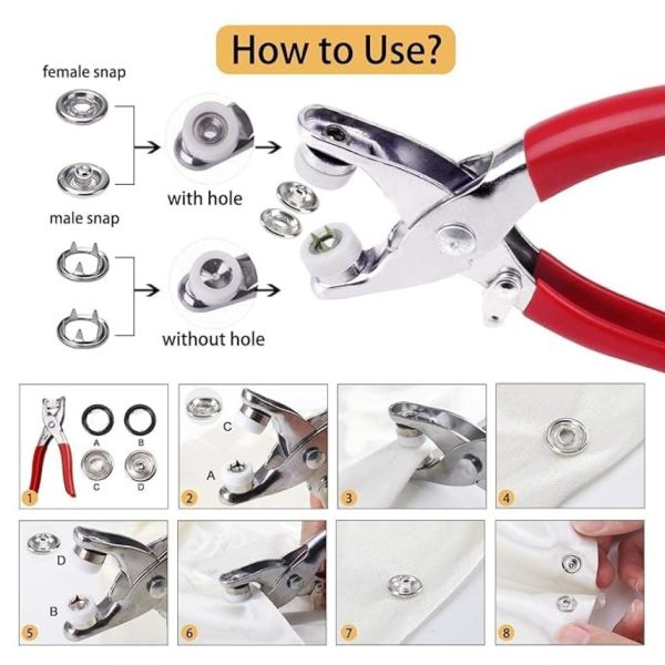 Silver Button Thickened Snap Fasteners Kit with Pliers